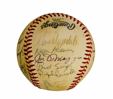 Hall of Famers and Stars Signed Baseball with Maris, DiMaggio, and 12 deceased HOFers